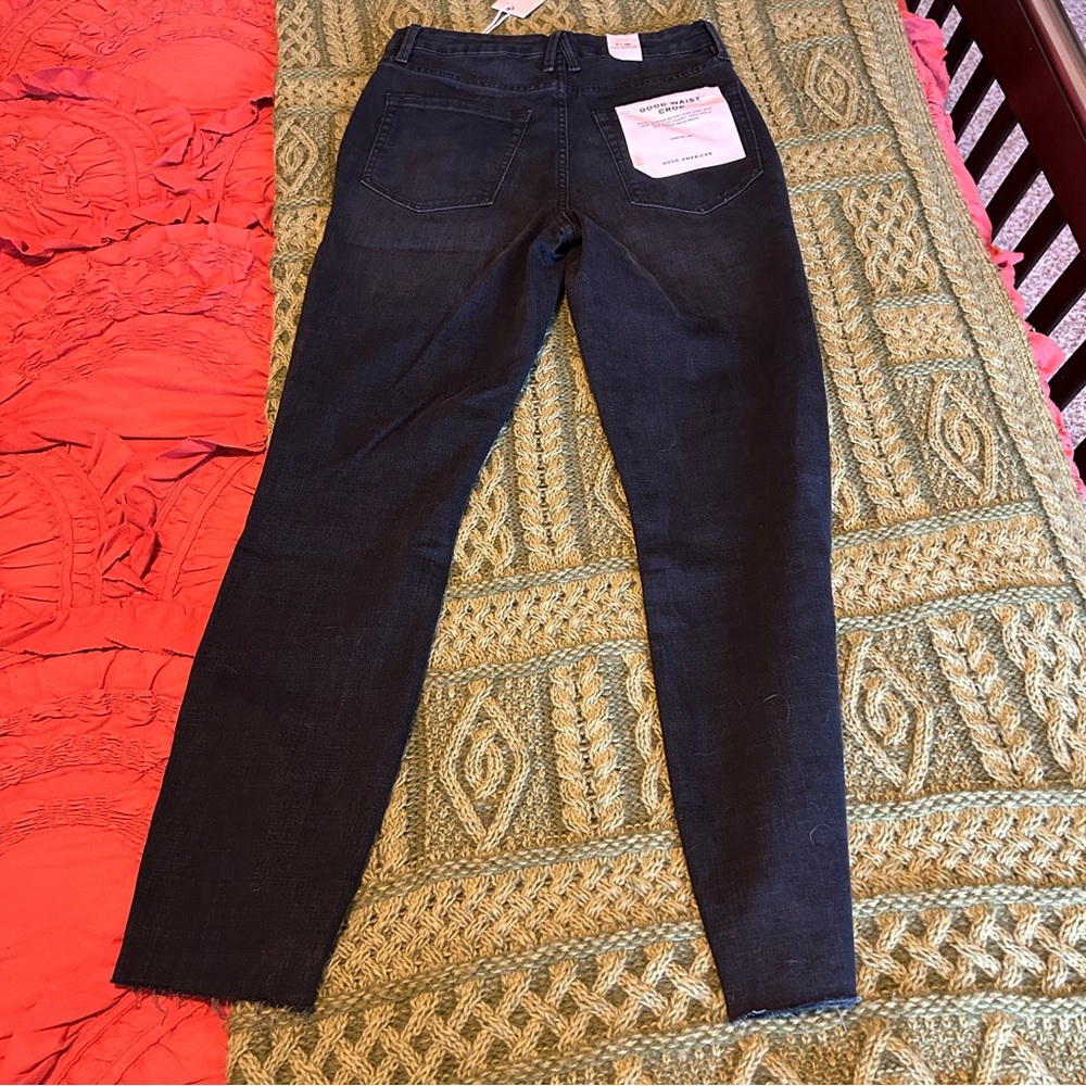 GOOD AMERICAN Women’s Good Waist Crop High Rise Raw Hem Jeans Size 6 / 28 - Picture 7 of 10